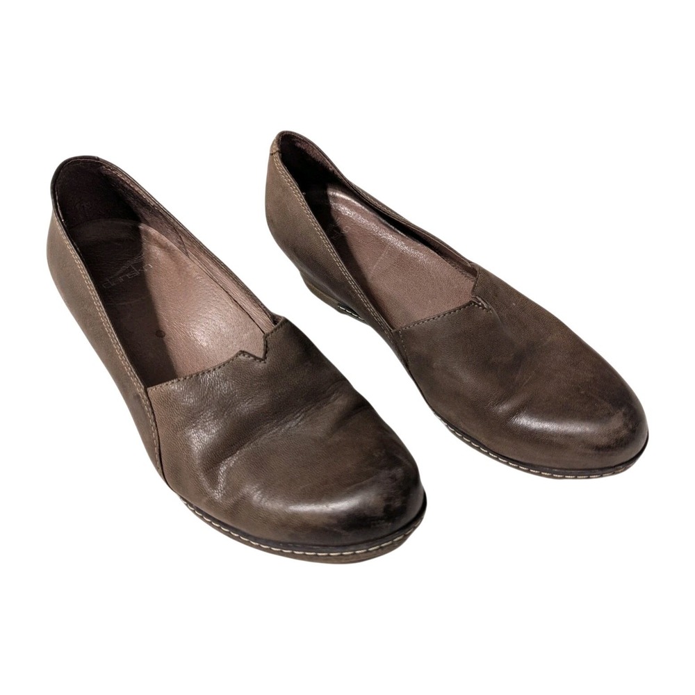 Dansko Women's Liliana Clog Slip On Shoes Brown Leather Wedge Heel EU40 US9.5/10